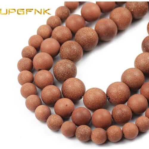UPGFNK Natural Matte Golden Sand Stone beads Round spacers Loose beads for jewelry making DIY Bracelet accessories 4/6/8/10/12mm