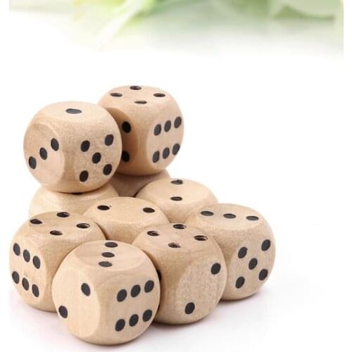 10pcs 6 Sided Wood Dice Point Cubes Round Corner Party Kid Toys Game 14*14*14mm