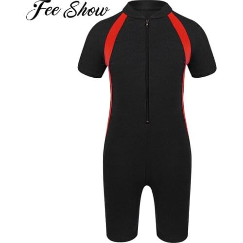 Kids Girls One-piece Swimsuits Swimwear Short Sleeves Zippered Shorty Wetsuit Bathing Suits Rash Guards UPF 50+ sun protection