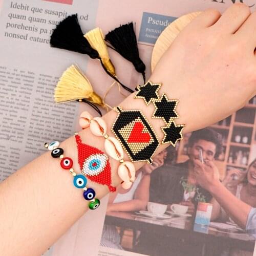 Go2Boho Turkish Evil Eye Bracelet Jewelry Trendy Mexican Star Heart Jewellery Miyuki Beads Tassel Pulseras Handmade Gift