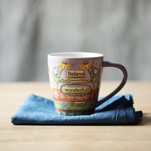 Coffee mug export America pastoral style big capacity bird flower printed letter thickness breakfast milk cups and mugs 500ml