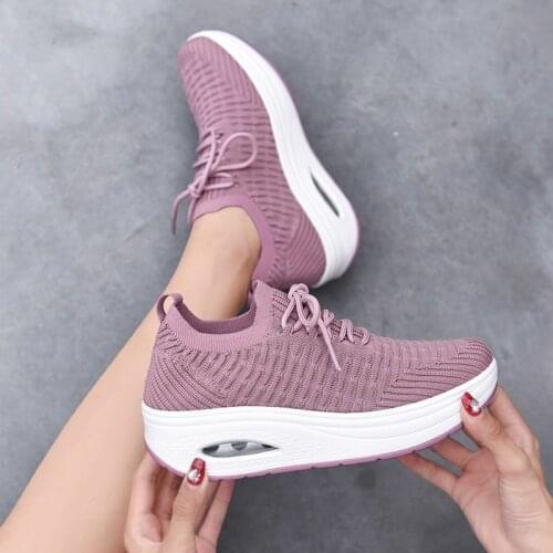 Fashion Breathable Air Mesh Women Shoes Wedges Heel Ladies Sock Sneakers Platform Running