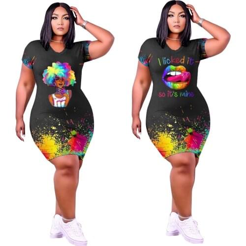 Plus Size Womens Dresses 5xl Fashion Casual Cartoon Lips Pattern Commuting Temperament Printing Dress Wholesale Dropshipping