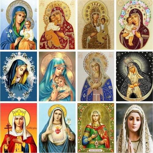 LZAIQIZG Full Square Diamond Painting Set Religion Portrait Diamond Embroidery Sale Virgin Mary Pictures Of Rhinestones Decor