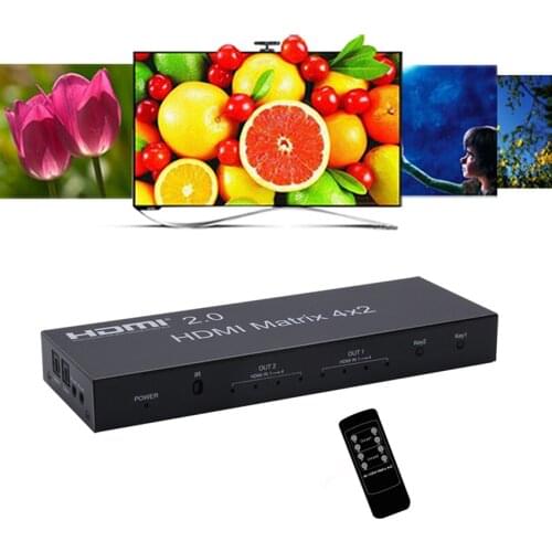 HDMI 2.0 Matrix Switcher 4x2 4K 60Hz HDMI EDID Switch Splitter Converter EDID Dual Audio out Optical and Stereo DVD PS4 PC to TV