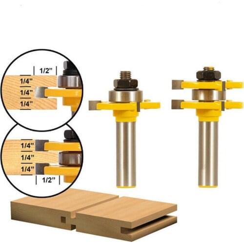 HOEN 0.5 Inch Shank 2 Bit Tongue and Groove Router Bit Set Wood Milling Cutter Flooring Knife 0.25 Inch Shank Groove Router Bit