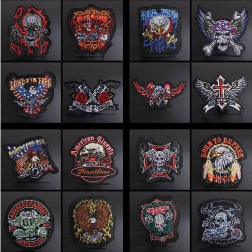 Punk Eagle Rock Bike Patches Embroidery Biker Appliques Motorcycle Iron On Patches For Clothes Jeans Vest Jacket Back Sticker