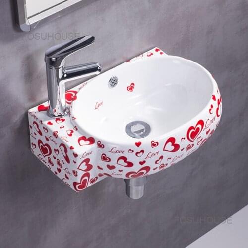 Wall Hung Wash Basin Small Balcony Pool Ceramic Bathroom Sinks Table Basin Toilet Mouthwash Basin Wall Hung Bathroom Washbasins