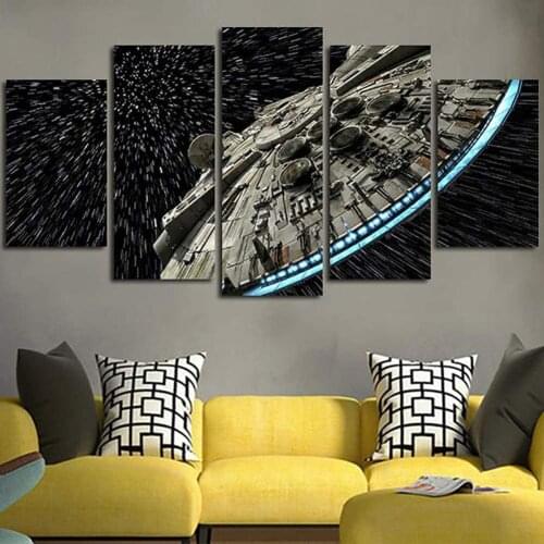 Wall Art Decor for Living Room 5 Panel Star Movie Poster Destroyer Millennium Falcon Picture Modular Canvas Painting Home Decor
