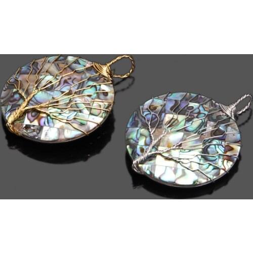 Natural Color Abalone Shell Pendant Handmade Winding Round Life Tree Pendant Used in Jewelry Making DIY Necklace Accessories