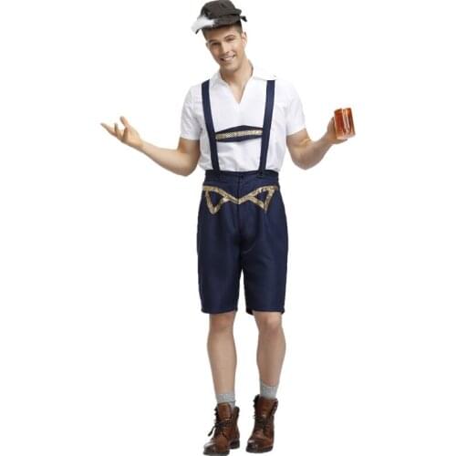 Germany Oktoberfest Costume Halloween Lederhosen Bavarian Traditional Festival Beer Mens Cosplay Jumpsuit