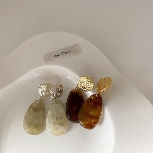 2021 New Vintage Irregular Metal Resin Geometric Pendant Earrings for Women Girls Jewelry Korean Fashion Drop Earrings