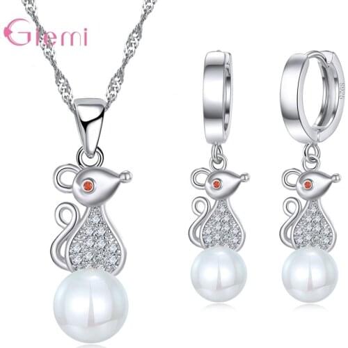 New Arrival Women Cute Animal Crystal Dangle Earring Necklace Set 925 Sterling Silver Shiny Five Ponied Star Jewelry