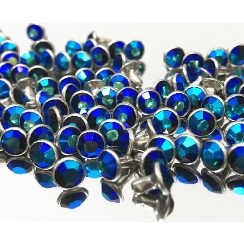 New 6MM 50Sets CZ++ Royal Blue Crystal AB Plated Rivets Silver Plated Studs Assorted Cabochon Rivets Fit for Leather-Craft