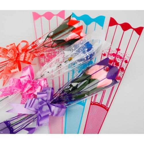 Plastic Cone Shape Gifts Bags 34x9cm Flower Packaging Bags Valentines days Wedding Party Rose Bouquet Decoration 100pcs/lot