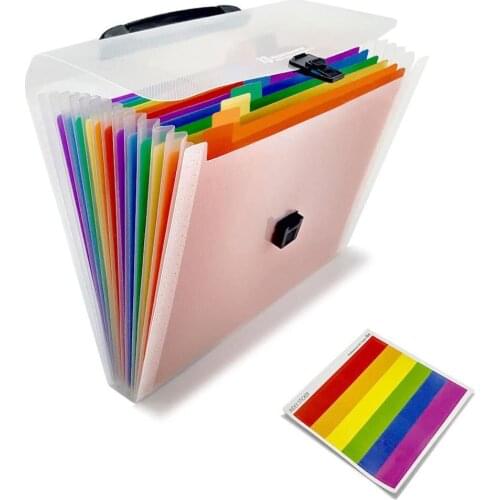 A4 Size 13 Pockets-Handle Plastic Expanding Accordion Folders Portable File Organizer Multi-Colour Large Capacity Document