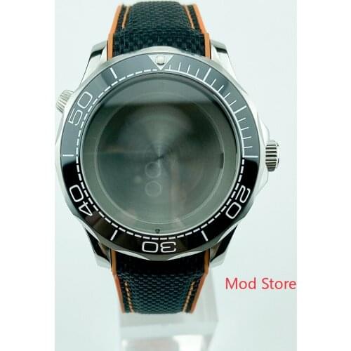 Fit ETA2836 DG2813 Movement 200M Tested WR 41mm Sea-Master Style Watch Case Black White Writing Bezel Black Strap 316 Solid SS
