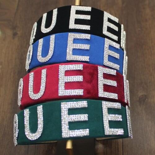 Luxury Queen Boss Boujee Fashion Silver Full Crystal Rhinestone Letter Headband For Women Shiny Green Blue Headband Accessories