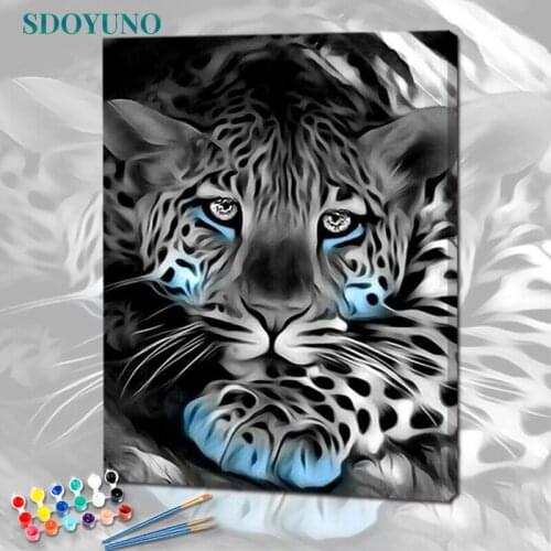 SDOYUNO 60x75cm Paint By Numbers For Adult Animals DIY Oil Painting By Numbers On Canvas Leopard Frameless Number Painting Decor