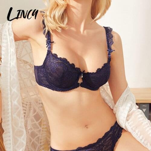 Thin Translucent Sexy Embroidery Lace Womens underwear panties lingerie set Push-up bras for women seamless Bralette