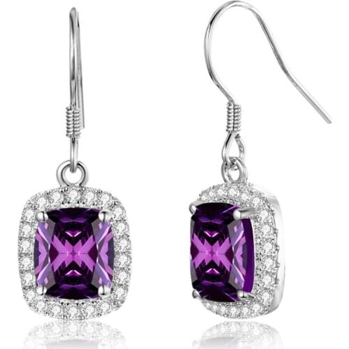 Szjinao Purple Amethyst Earrings For Women 14k White Gold Jewellry With Diamond Vintage Long Drop Earring Silver 925 Jewelry