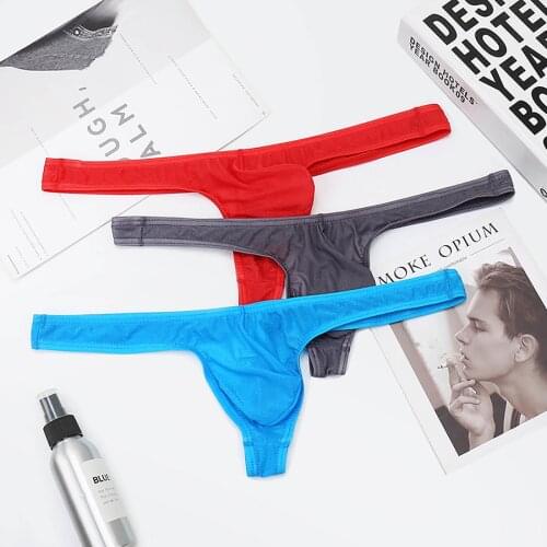 Comfort Low Waist Underpants Solid Color Pantys Lingerie Ice-silk Cool Thong Mens Sexy Underwear Sweat-absorbent Bikini Briefs