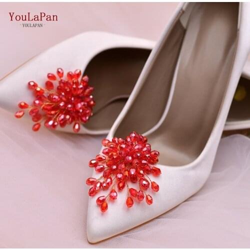 TOPQUEEN X41 2pcs Red Crystal Shoe Clip Charm Wedding Shoes Buckle Shoe Accessoires Clip-on Women Bride High Heel Decoration