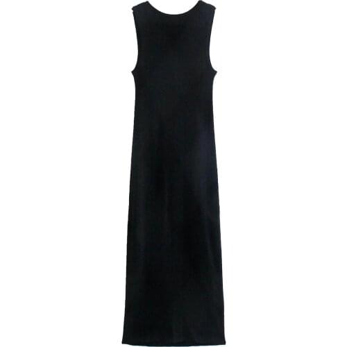 Za Women Sexy Retro Black Knitting Dress Low Chest Open Back Dress Suspender Slim Mini Skirt XITIMEAO