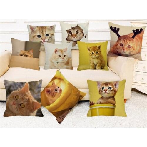 XUNYU 45x45cm Cute Pet Little Cute Cat Cushion Cover Throw Pillow Case Linen Cushion Case Sofa Bed Decorative Pillowcase C0019