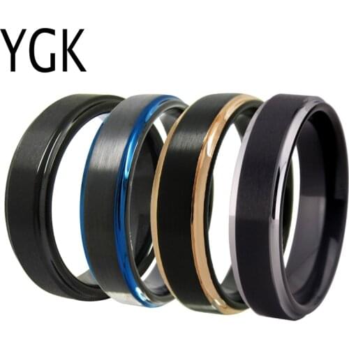YGK Jewelry 6mm Matte Center/Black/Blue/Rose/Silver Step New Tungsten Ring Tungsten Wedding Ring For Men & Women Bridegroom Ring