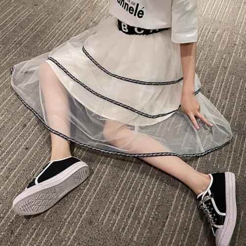 Girls Mesh Skirt Princess Skirt 4-16year Childrens Garment 2021 Summer Baby Girl Fashion Style Western Style Cake Gauze