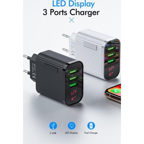 Quick Charge 3.0 USB Charger For iPhone X/8/7/6/Plus 5V 3A Digital Display Fast Charging Wall Phone Charger For iPad Nexus 5x