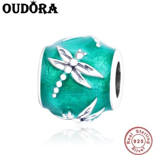 925 Sterling Silver Fit Original Pandora Charm Bracelet Silver 925 Cut Dragonfly Beads Enamel Charms DIY Jewelry Berloque Gifts