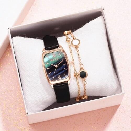 1PC Classic Ladies Leather Watch Luxury Watches Quartz Watch Marble Dial Casual Women Leather Band Strap Bracelet Watch