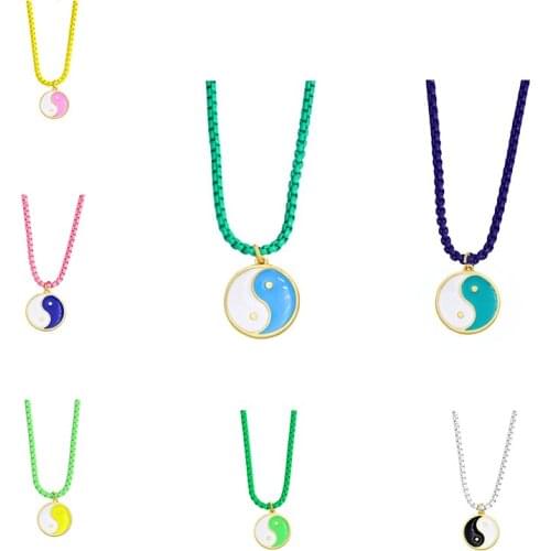 1PC Gossip Tai Chi Banish Bad Lucky Pendant Neon Enamel Copper Metal Chain Necklace Lovers Valentines Jewelry Gift