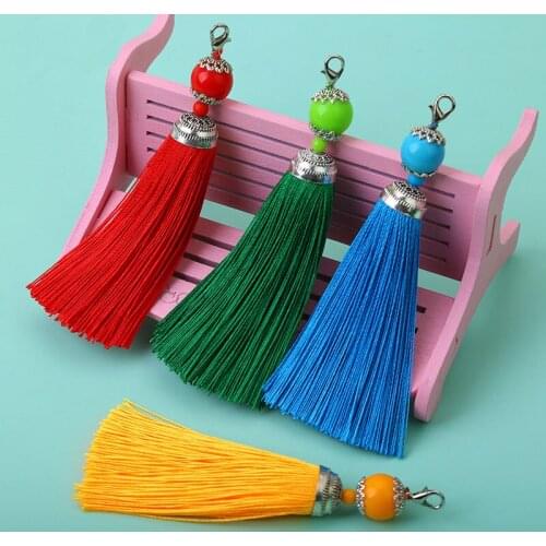 10pcs/lot 8cm Tassels Round Beads Lobster Clasp Fringes Clothing Package Bag Key Chain Trim Pendant Handmade Accessories