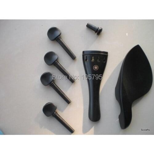 3 sets EBONY Violin parts 4/4 with chin rest tail piece pegs & end pin