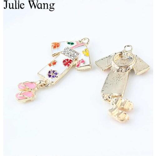 Julie Wang 5pcs Enamel kimono Charms Japanese Clothing Alloy Gold Tone Pendant Necklace Bracelet Jewelry Making Accessory