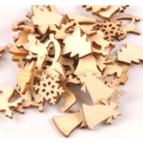 50pcs Natrual Wooden Mixed Christmas Buttons Snowflake Pattern Scrapbooking Crafts For DIY Wood Slices Home Decor 20mm m0810X