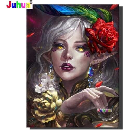 5D Diy Diamond Painting"Portrait Red Rose Flower"Diamond Mosaic Rhinestone Embroidery cross stitch Woman Girl