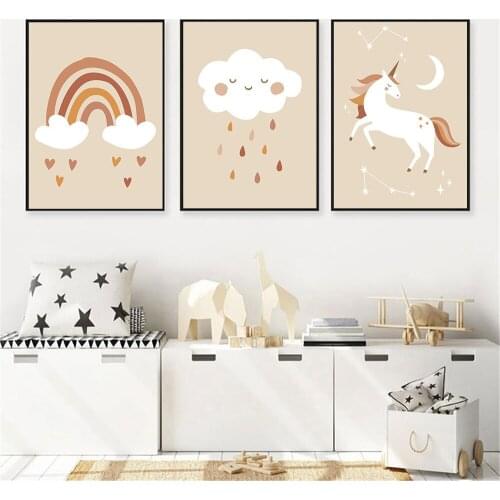 Abstract Rainbow Wall Art Poster Unicorn Animal Art Print Cloud Heart Water Drop Canvas Painting Pictures Baby Kids Room Decor