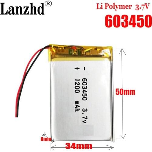10PCS 3.7V 1200mAh 603450 Lithium Polymer LiPo Battery 3 wires For GPS PSP DVD mobile video game PAD E-books tablet PC
