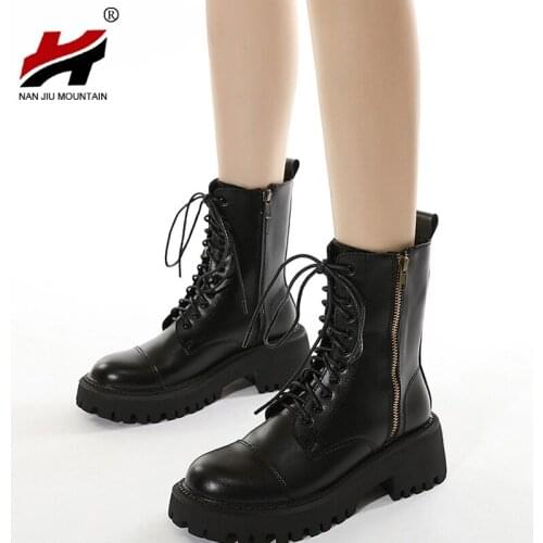 NAN JIU MOUNTAIN 2021 Womens Boots Autumn Genuine Leather Martin Boots Zipper Single Boots British Style Outdoor Womens Shoes
