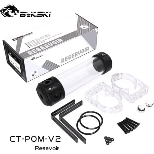 Bykski 50mm Cylinder Reservoirs, Black POM Cover Acrylic Body Water Tank, 50mm Diameter 150/200/260mm Length, CT-POM-V2