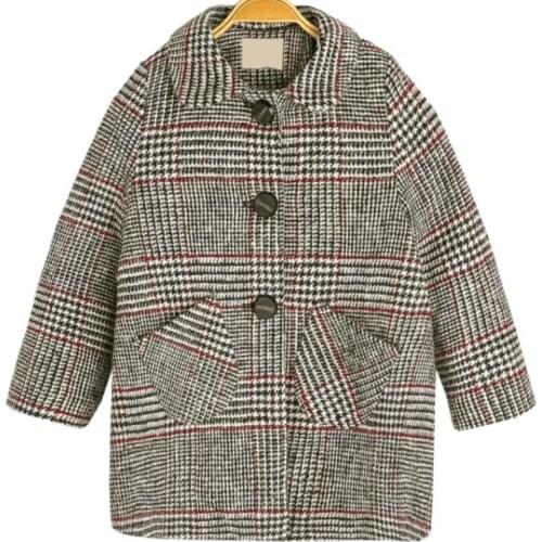 Kids girl overcoat Winter new fashion Houndstooth wool coat for girls Teens autumn jacket warm Children Windproof