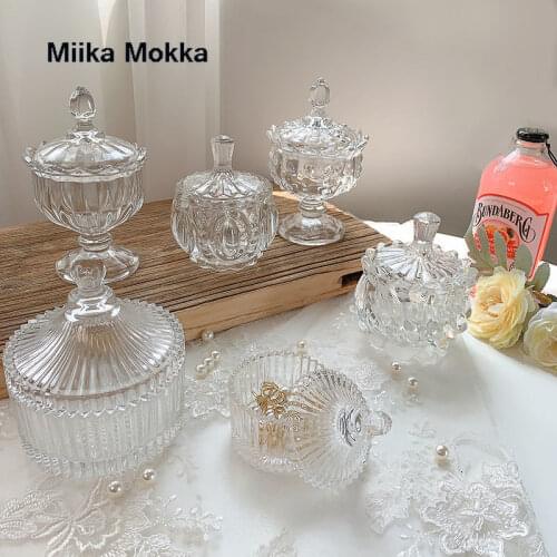 French Art Luxury Transparent Glass Storage Jar Bottle with Lid Minimalist Household Cotton Swab Jewelry Storage Box