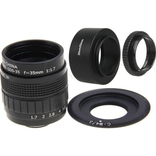 Fujian 35mm F1.7 CCTV Movie lens + C-M4/3 Mount Ring + Lens Hood + Macro Ring for Olympus E-P1 E-P2 E-PM1 E-PM3 E-PL2 EPL5 EPL1s