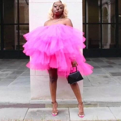 Fuchsia Buyer Shows Puffy Tulle Dress Black Girls High Street Tiered Women Dresses Ball Gown Puffy Custom Made Formal Gown