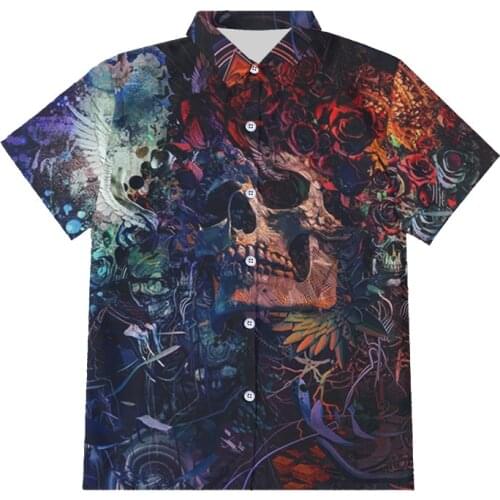 IFPD America Size Men Clothes Summer Skull Print Short Sleeve Button Shirts 3D Print Plus Size Casual Breathable Shirt Wholesale