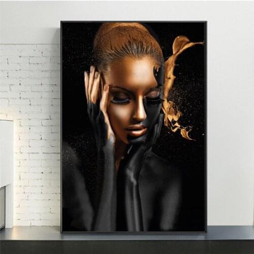 African Art Woman Black Gold Nude Oil Painting on Canvas Cuadros Posters and Prints Scandinavian Wall Picture for Living Room